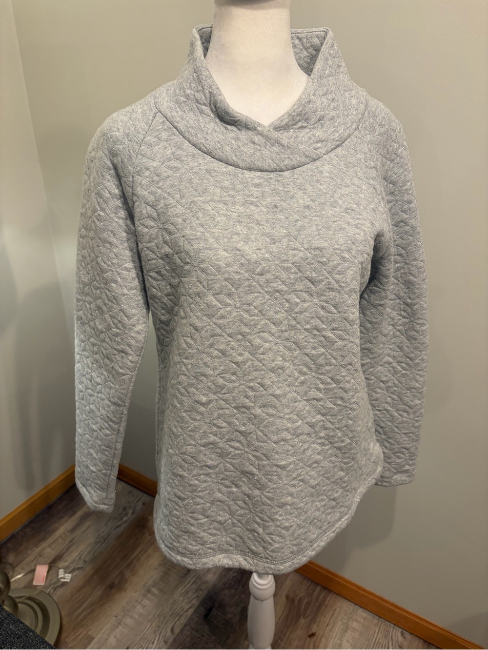 Talbots Quilted Cowl Neck Sweater - Light Gray